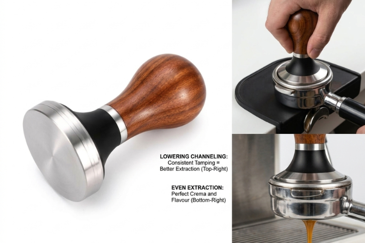 Three One SS Tamper with Wooden Handle 58MM